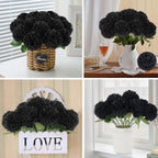 Hananona 12 Pcs Artificial Chrysanthemums Flowers Ball Flowers, Fake Mums Flowers Black Silk Plants For Ghothic Home Decor Indoo