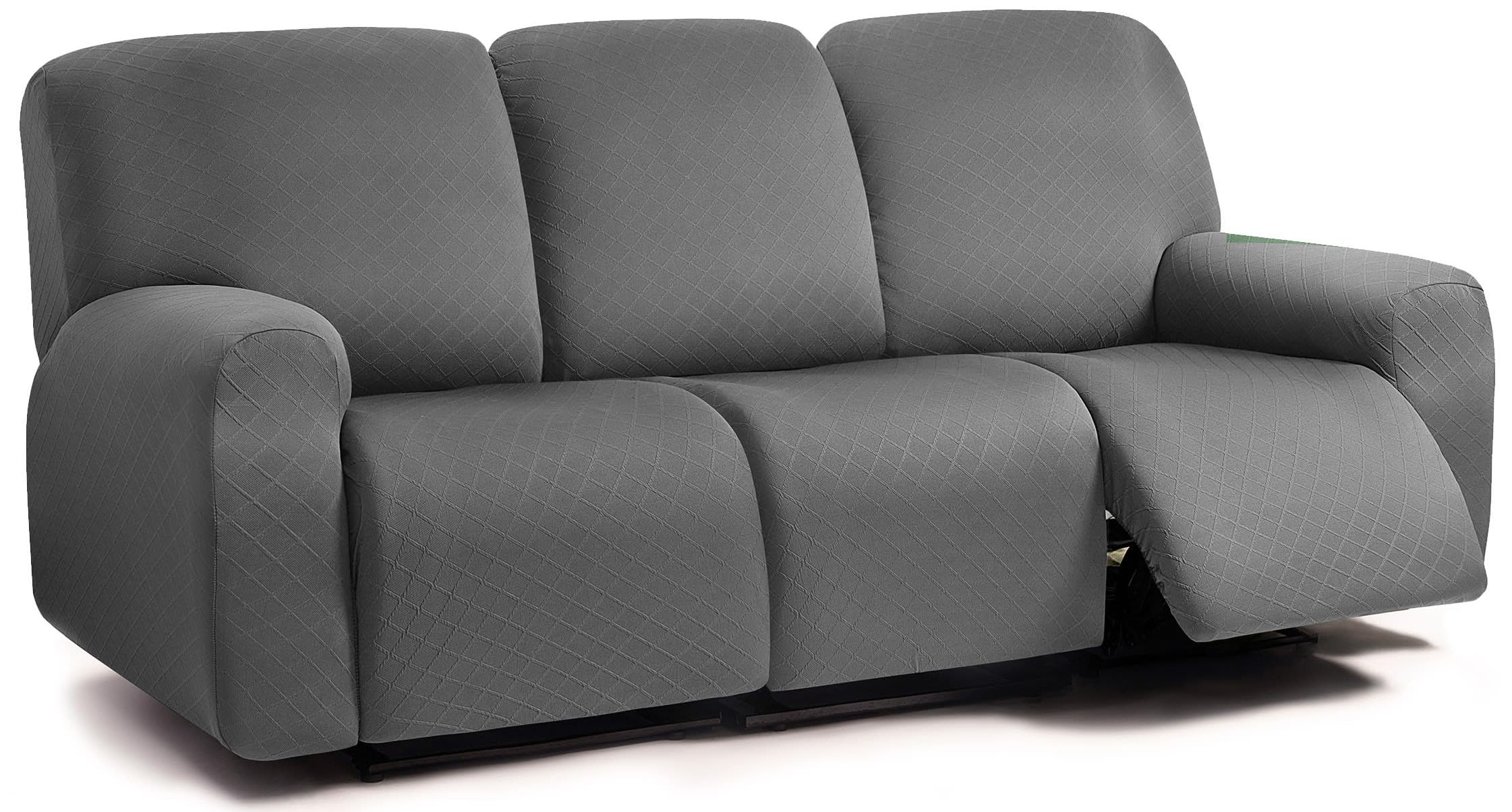 ULTICOR Squared Jacquard Design 8-Pieces Recliner Sofa Covers Stretch Reclining Couch Covers for 3 Cushion Reclining Sofa Slipco