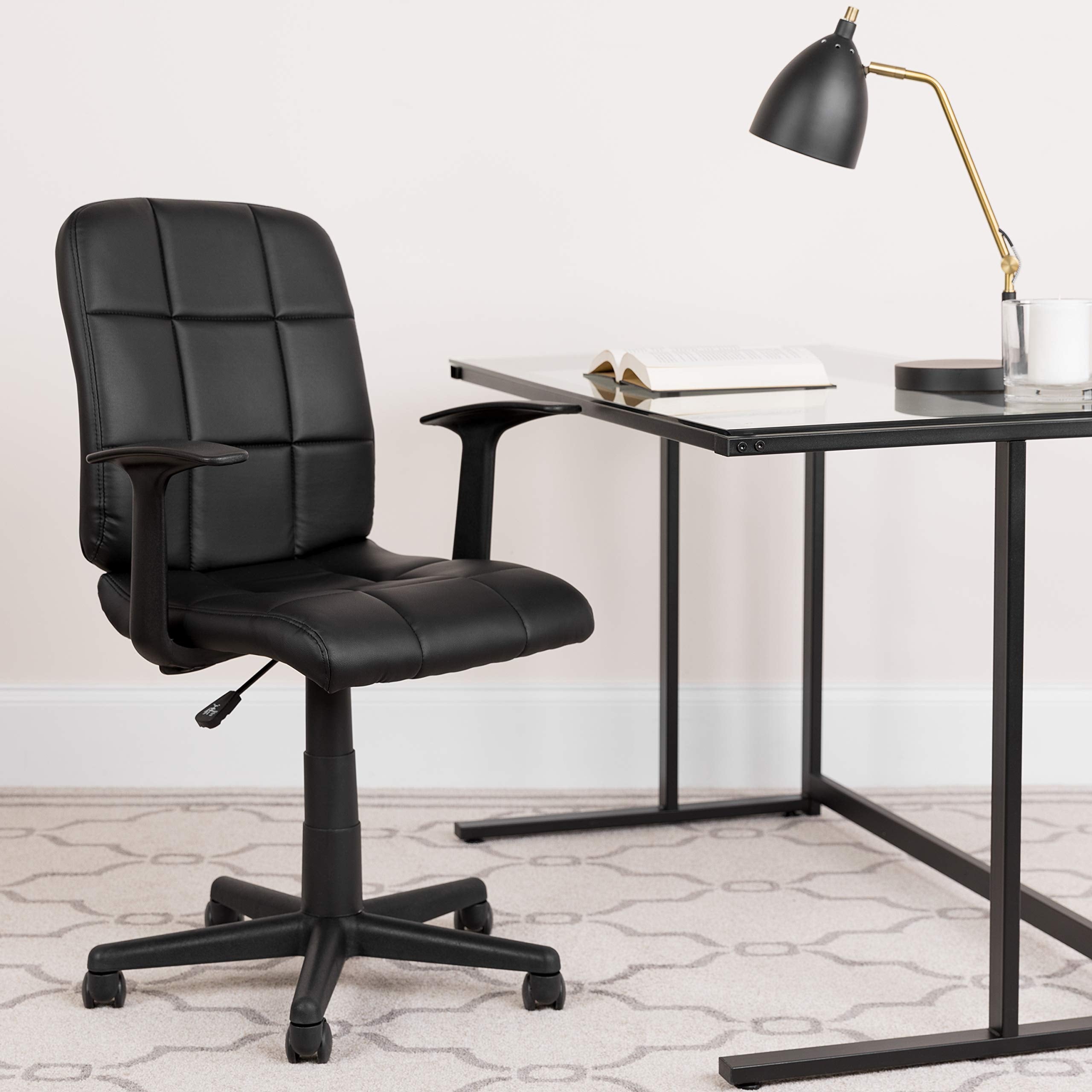 Flash Furniture Clayton Mid-Back Black Quilted Vinyl Swivel Task Office Chair with Arms