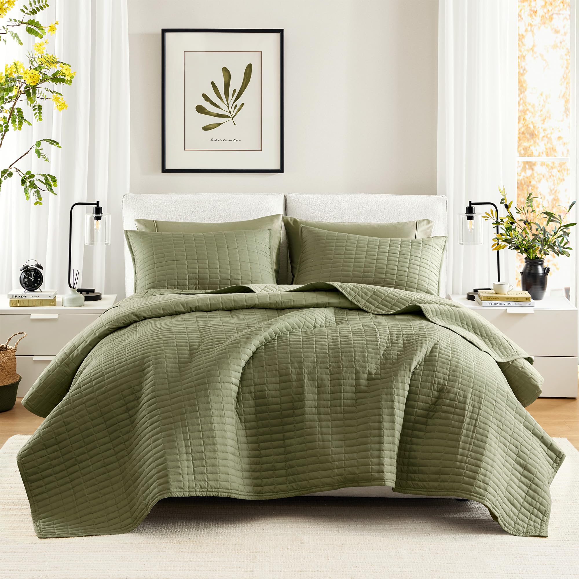 Comfort Spaces King Quilt Set Modern Reversible Plaid Coverlet King Bedding Set Cozy Quilted Winter Layer, All Season Lightweigh