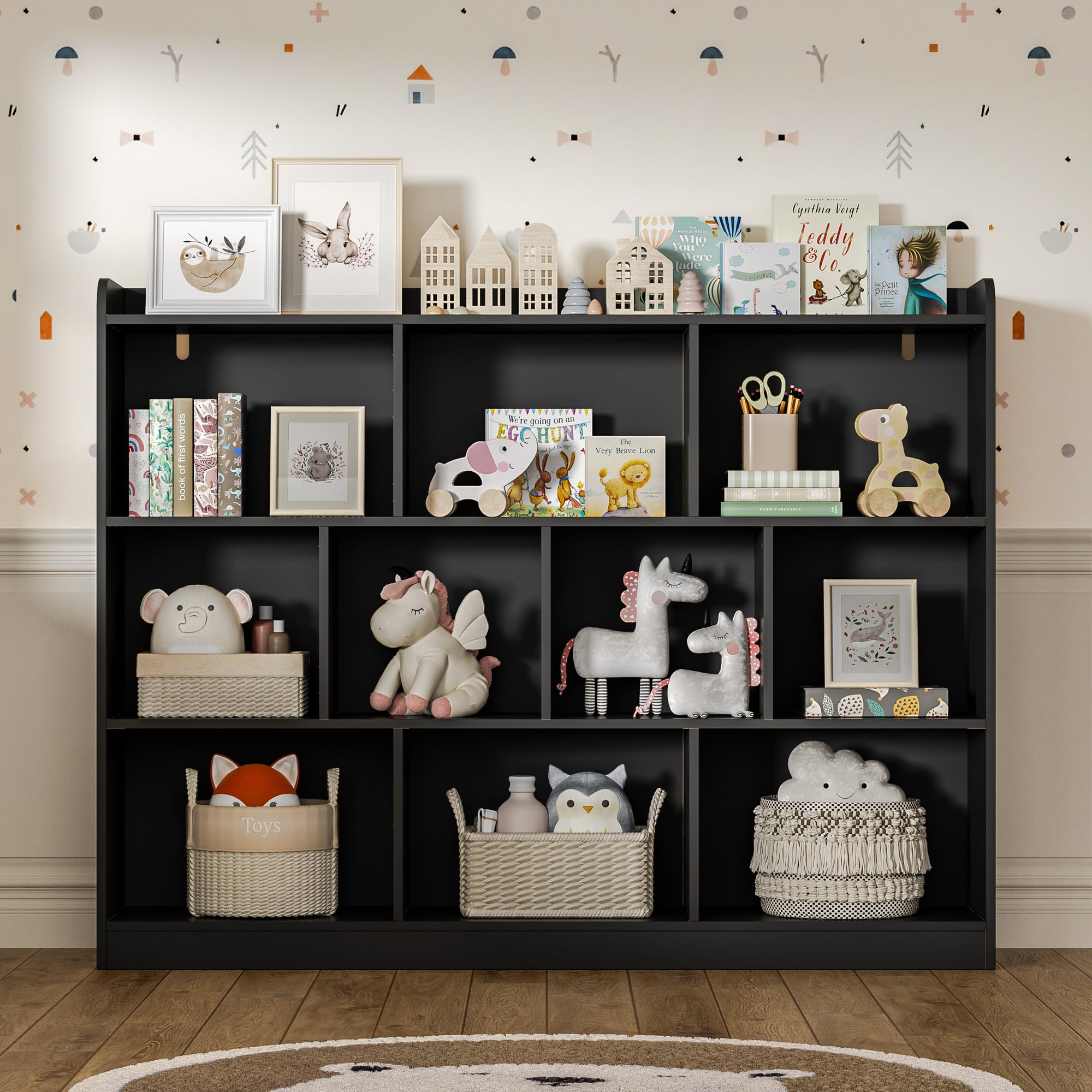 Diyart Black Bookshelf, Wood Bookcase With 3 Tier Open Shelves, 10-Cube Minimalist Storage Shelf For Living Room, Bedroom, 55.1'