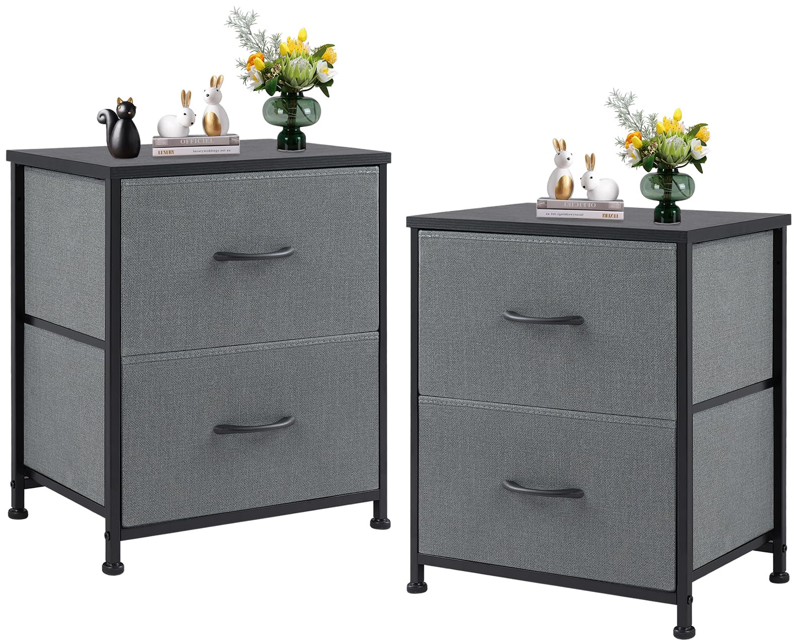Sweetcrispy Nightstand Set of 2 with 2 Storage Drawers, 20 Height Small Bed Side Furniture End Table, Wooden Top Fabric Cabinet 