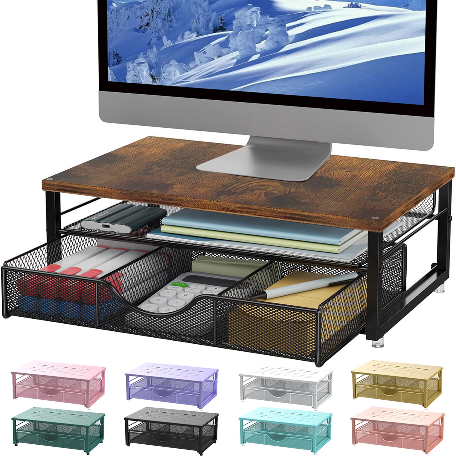 gianotter Computer Monitor Stand Riser, office organizer with Drawer ...