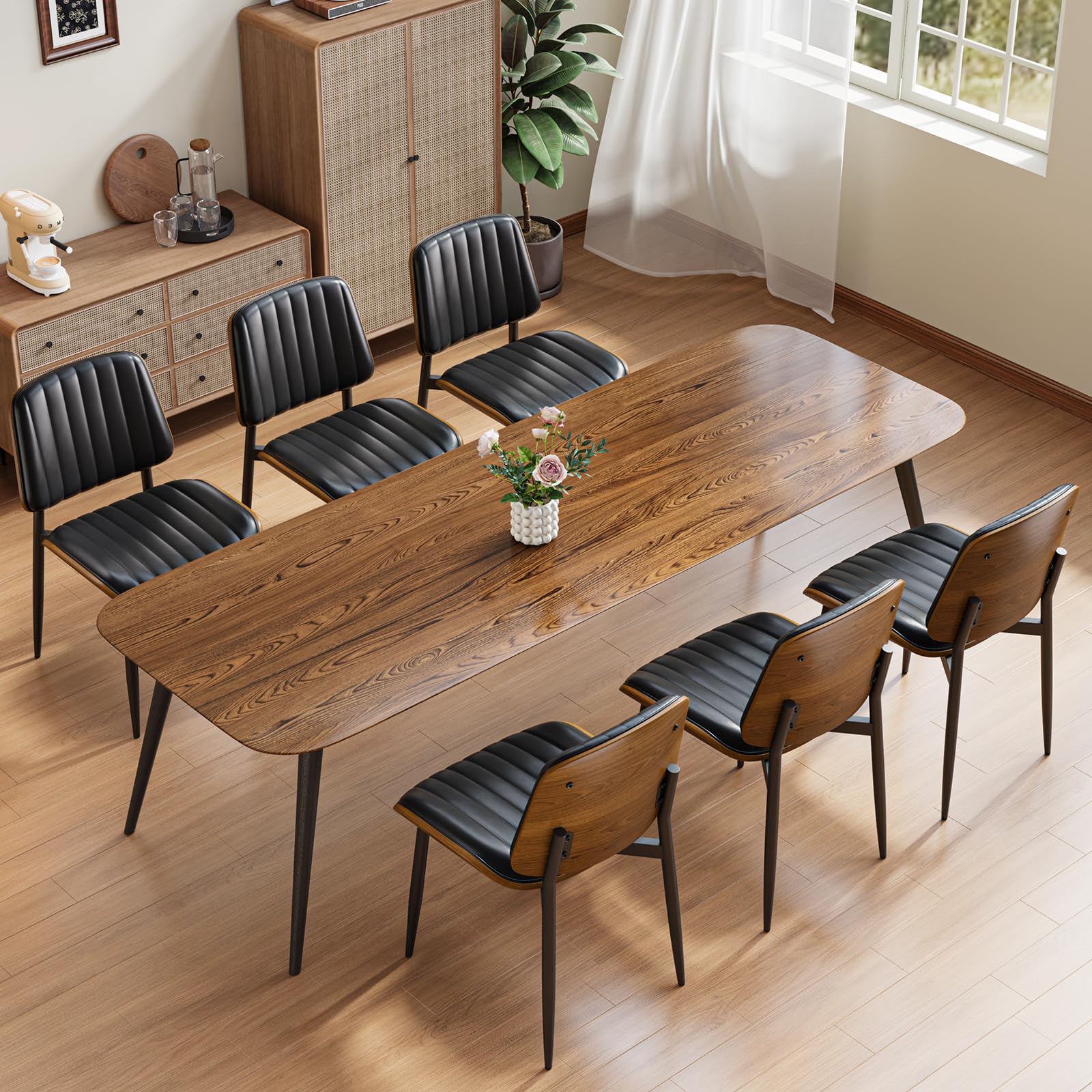 Yafiti Dining Chairs Set Of 6, Fsc Certified Mid Century Modern Dining Room Kitchen Chairs, Upholstered Pu Leather Vertical Stri