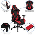 Flash Furniture Optis Black Gaming Desk and Red/Black Footrest Reclining Gaming Chair Set with Cup Holder, Headphone Hook & 2 Wire Management Holes