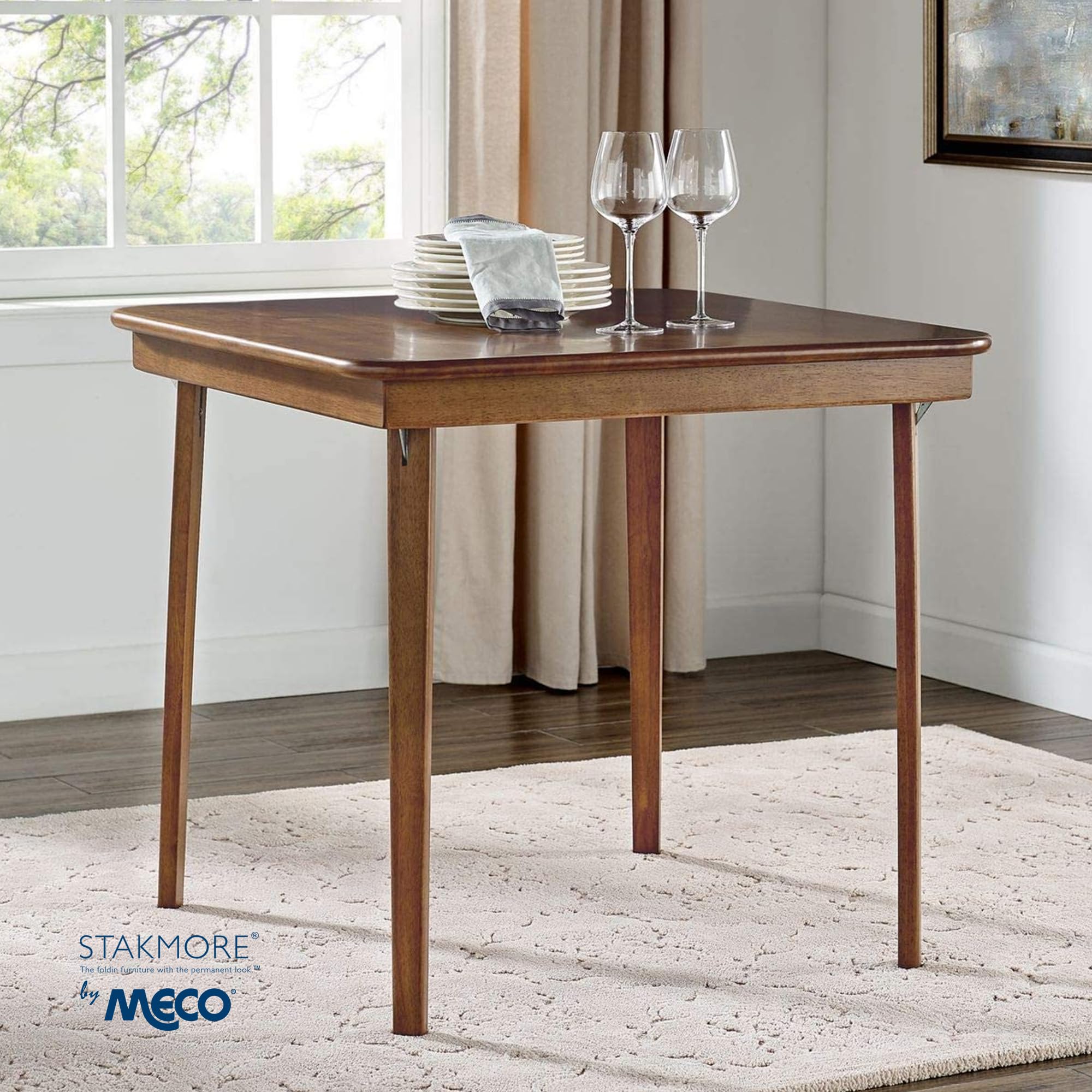 Meco Stakmore Classic Straight Edge Solid Wood Folding Card Table, Cherry Frame