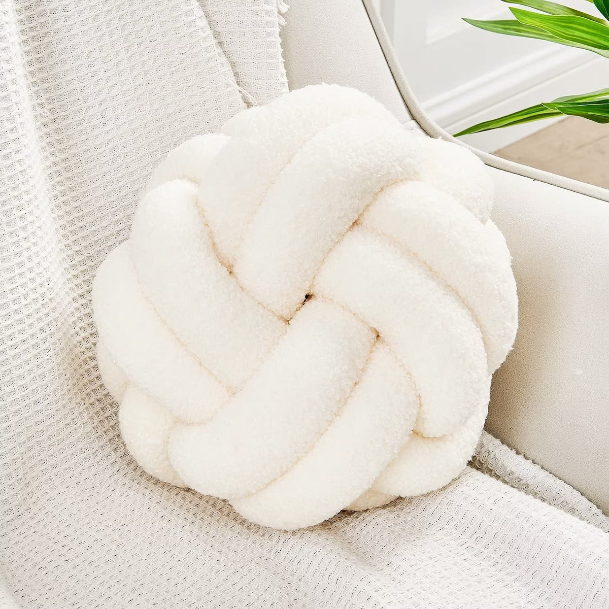 Uvvyui Knot Pillow Ball, Soft Ivory Home Decor Knotted Pillows, Handmade Round Plush Throw Pillow, Aesthetic & Cute Large Decora