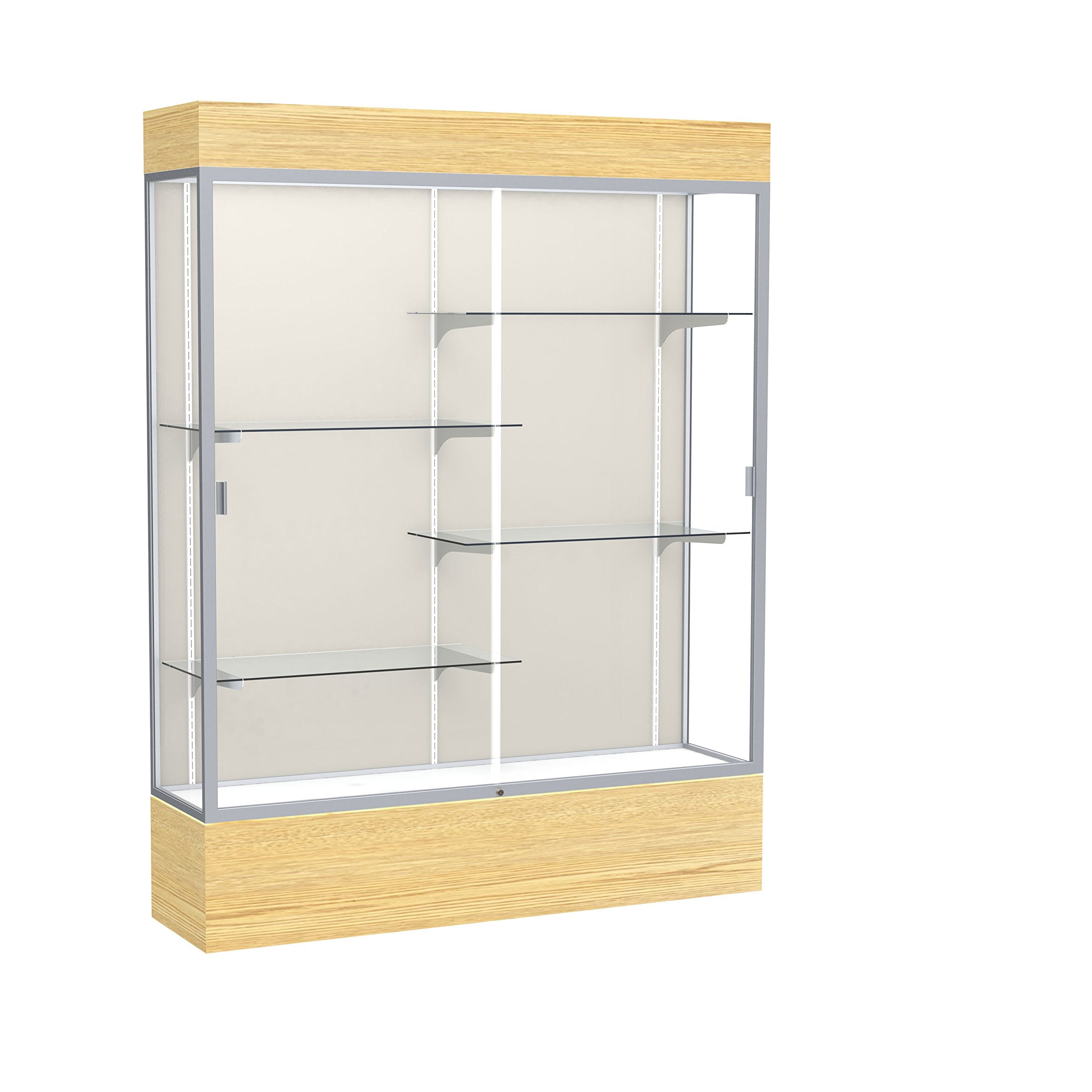 Waddell Reliant Vinyl Floor Display case, 60"x80"x16", Light Oak/Satin Natural