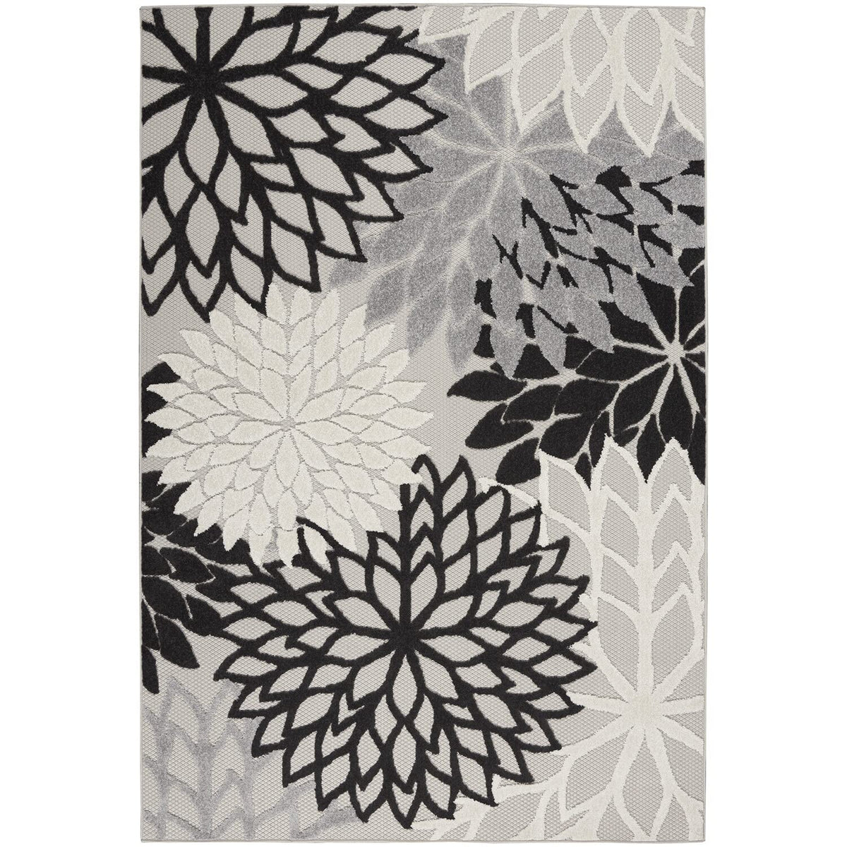 Nourison Aloha Indoor/Outdoor Black White 3'6' X 5'6' Area Rug, Tropical, Botanical, Easy Cleaning, Non Shedding, Bed Room, Li