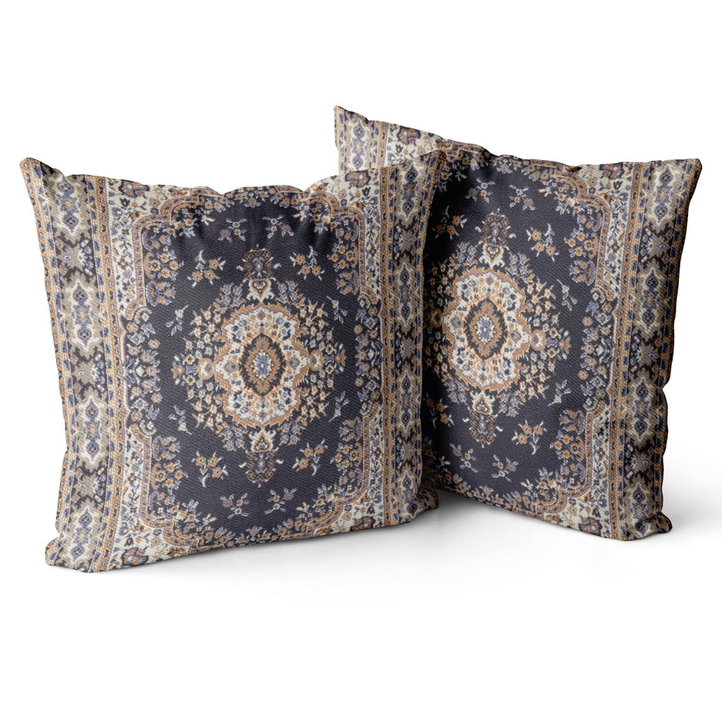 Snycler Boho Throw Pillow Covers 18X18 Inch Set Of 2 Black Medallion Border Area Rug Double Sided Pattern Cotton Soft Pillow Cas