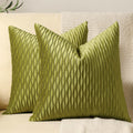 Dezene 16X16 Moss Green Throw Pillow Cases: 2 Pack Original Striped Velvet Square Decorative Pillow Covers For Farmhouse Couch