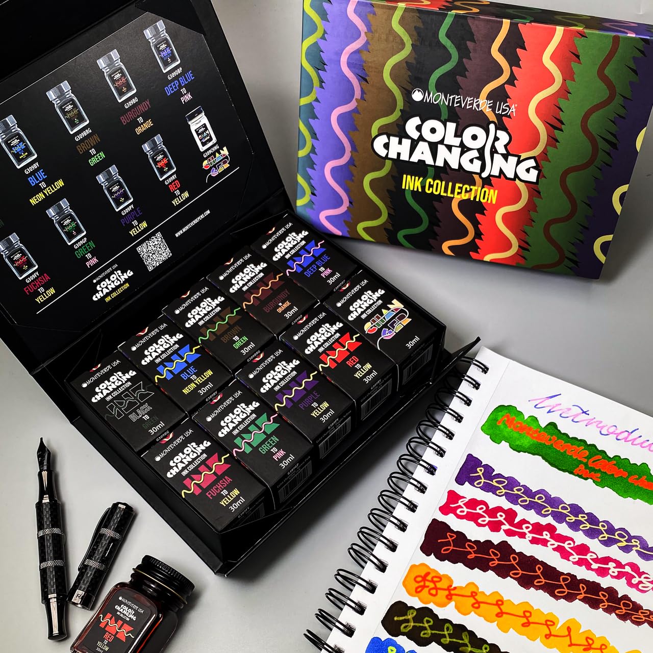Monteverde Usa Color Changing Ink Collection Gift Set - 10 Fountain Pen Inks With Transformative Colors, 30Ml Bottles