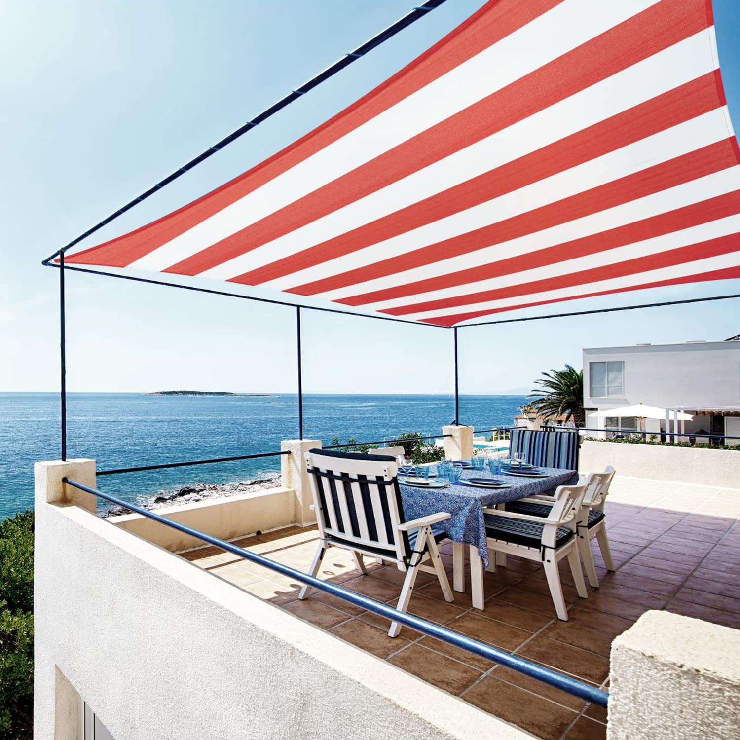 Colourtree Square 12' X 12' Red & White Stripes Sun Shade Sail Canopy Uv Block Rectangle - Commercial Standard Heavy Duty - 190
