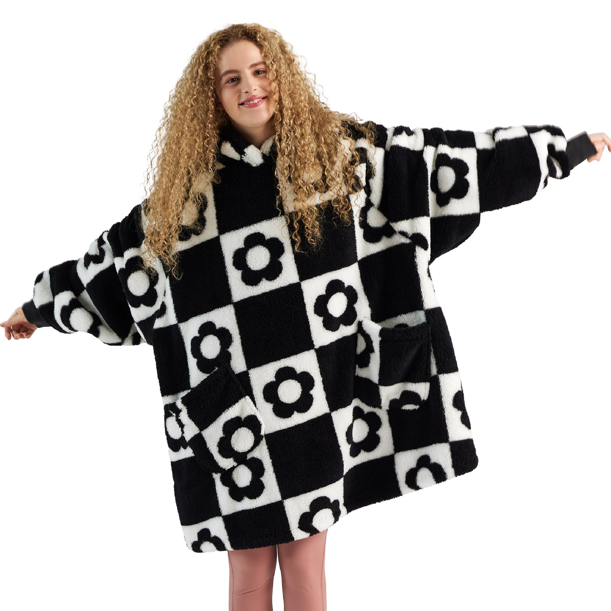 Bedsure Wearable Blanket Hoodie Gifts For Women - Printed Shaggy Sherpa Cozy Hoodie Blanket For Adult Men, Warm Hooded Sweatshir