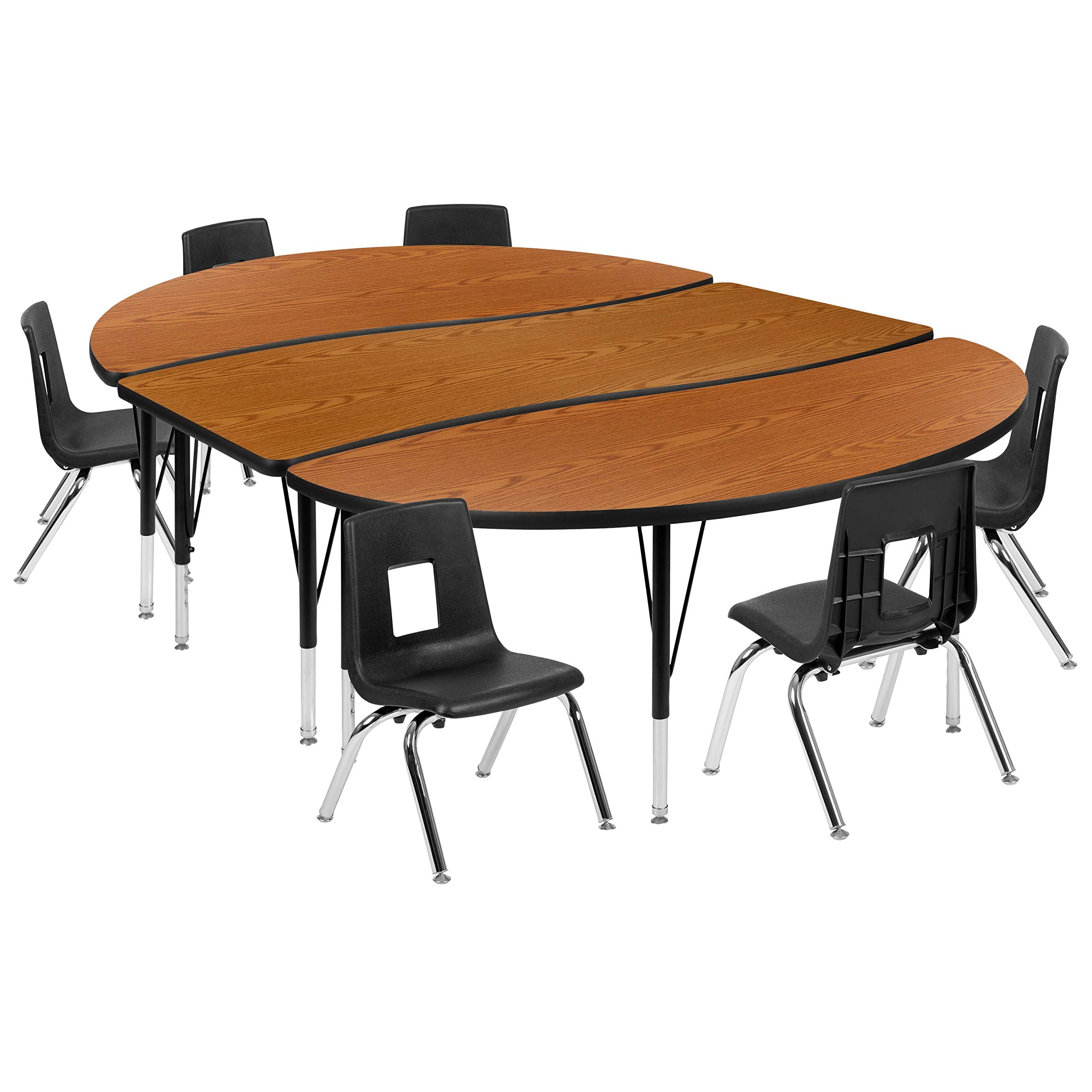 Flash Furniture 86' Oval Wave Collaborative Laminate Activity Table Set With 12' Student Stack Chairs, Oak/Black
