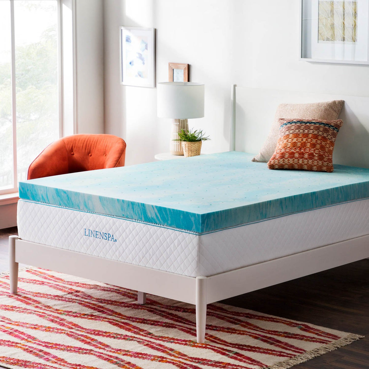 Linenspa 4 Inch Gel Swirl Memory Foam Mattress Topper - Cooling Gel Infused - Pressure Relieving - Certipur Certified - Queen