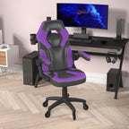 Flash Furniture X10 Gaming Chair Racing Office Computer Pc Adjustable Chair With Flip-Up Arms And Transparent Roller Wheels, Purple/Black Leathersoft