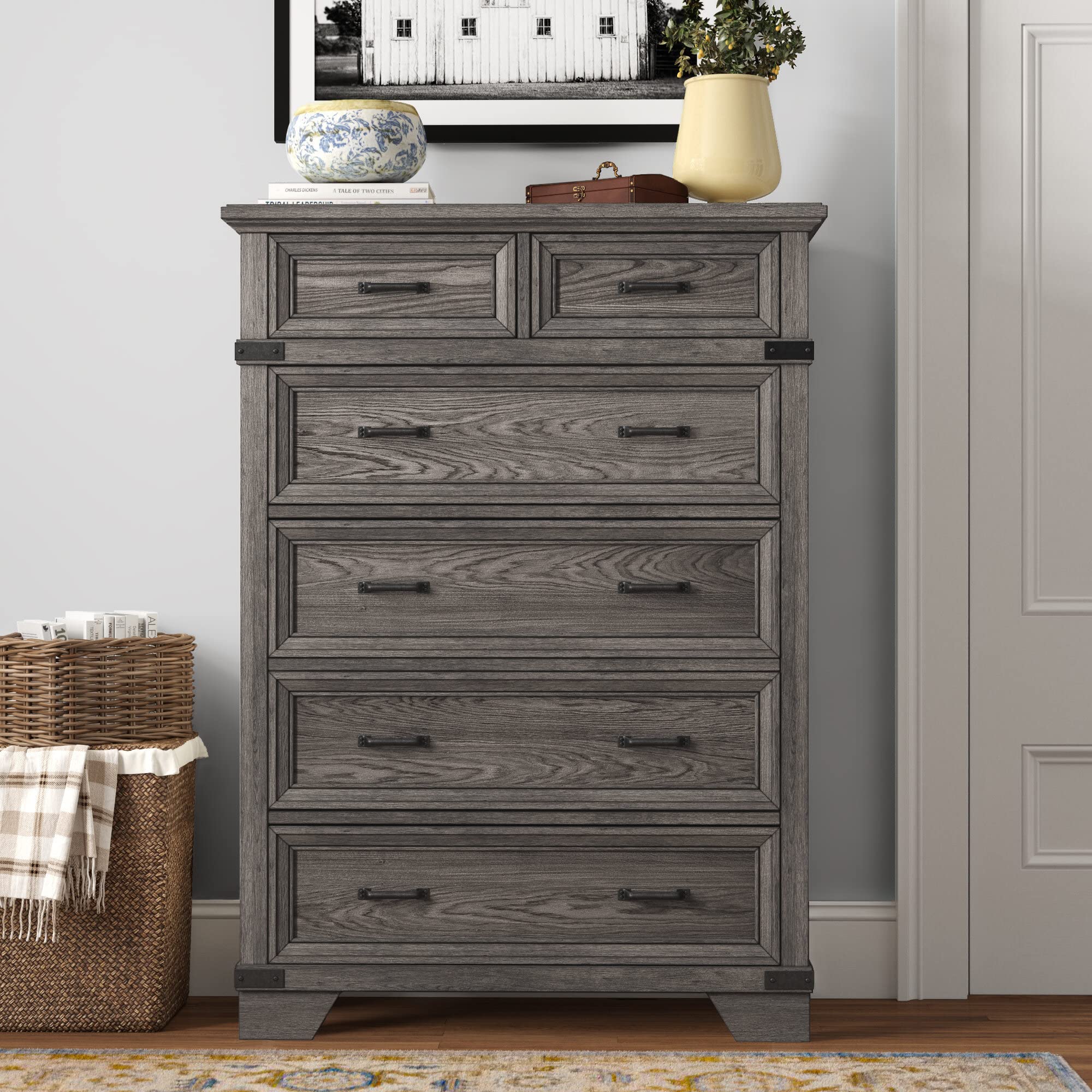 Intercon Forge Chest with 6 Drawers, Brushed Steel Dresser