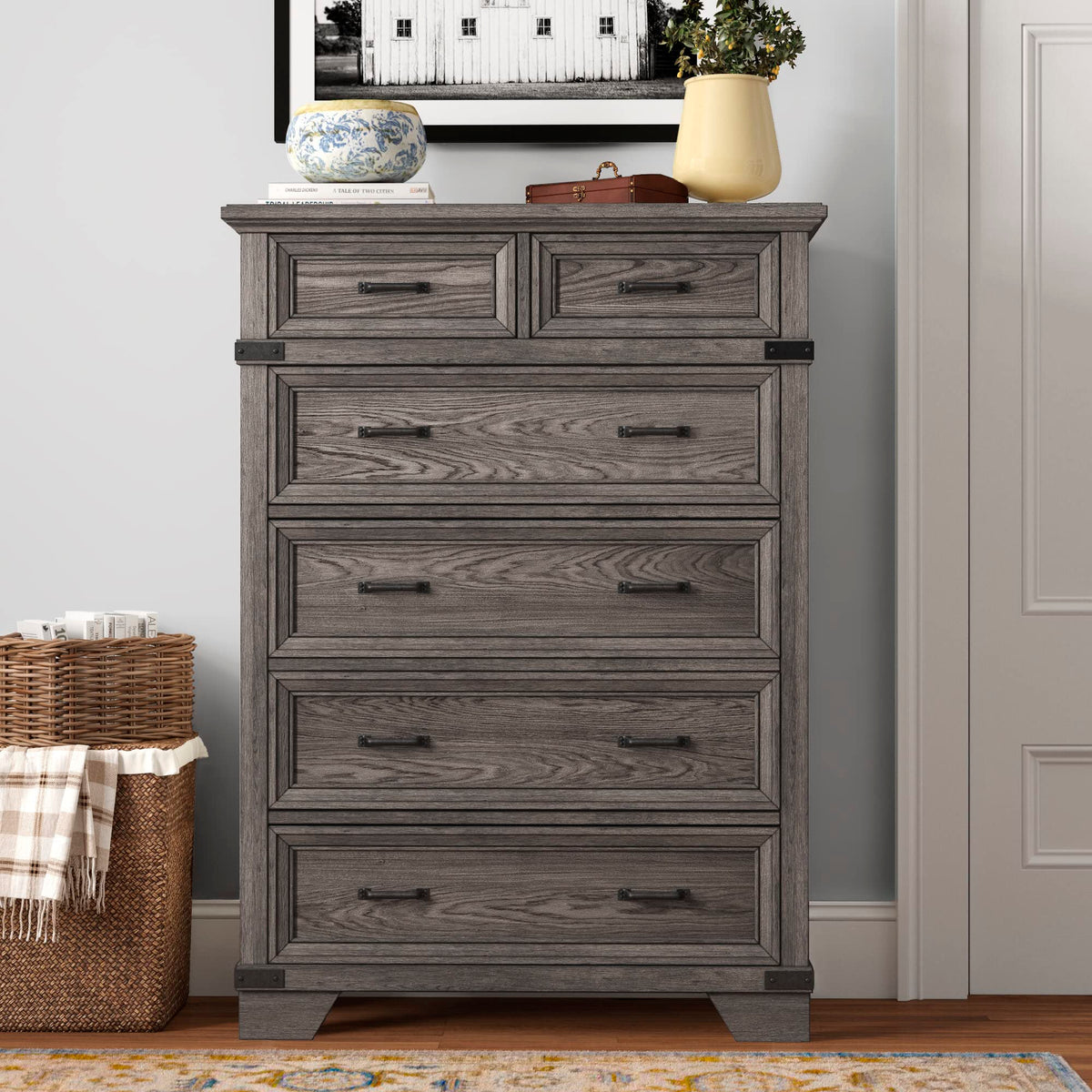 Intercon Forge Chest with 6 Drawers, Brushed Steel Dresser