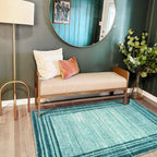 Lahome Abstract Teal 3X5 Rug,Washable Modern Rugs For Bedroom Aesthetic Non-Slip,Low-Pile Soft Throw Rug Minimalist Bordered Car