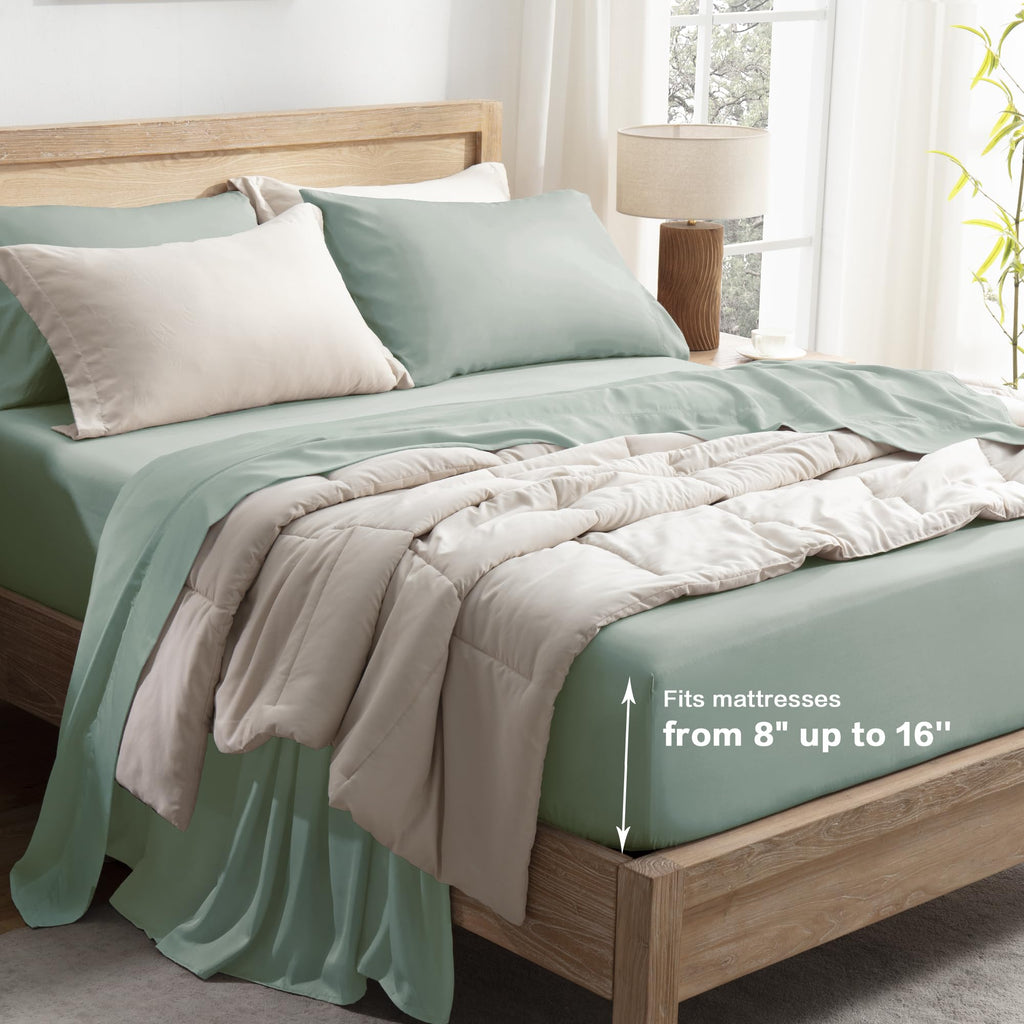 Andency Sage Green California King Sheet Sets, 100% Viscose Derived From Bamboo, Cooling Sheet Set, Deep Pocket Up To 16', Silky Soft Bed Sheets, Hotel Luxury Breathable Bedding Sheets & Pillowcases…