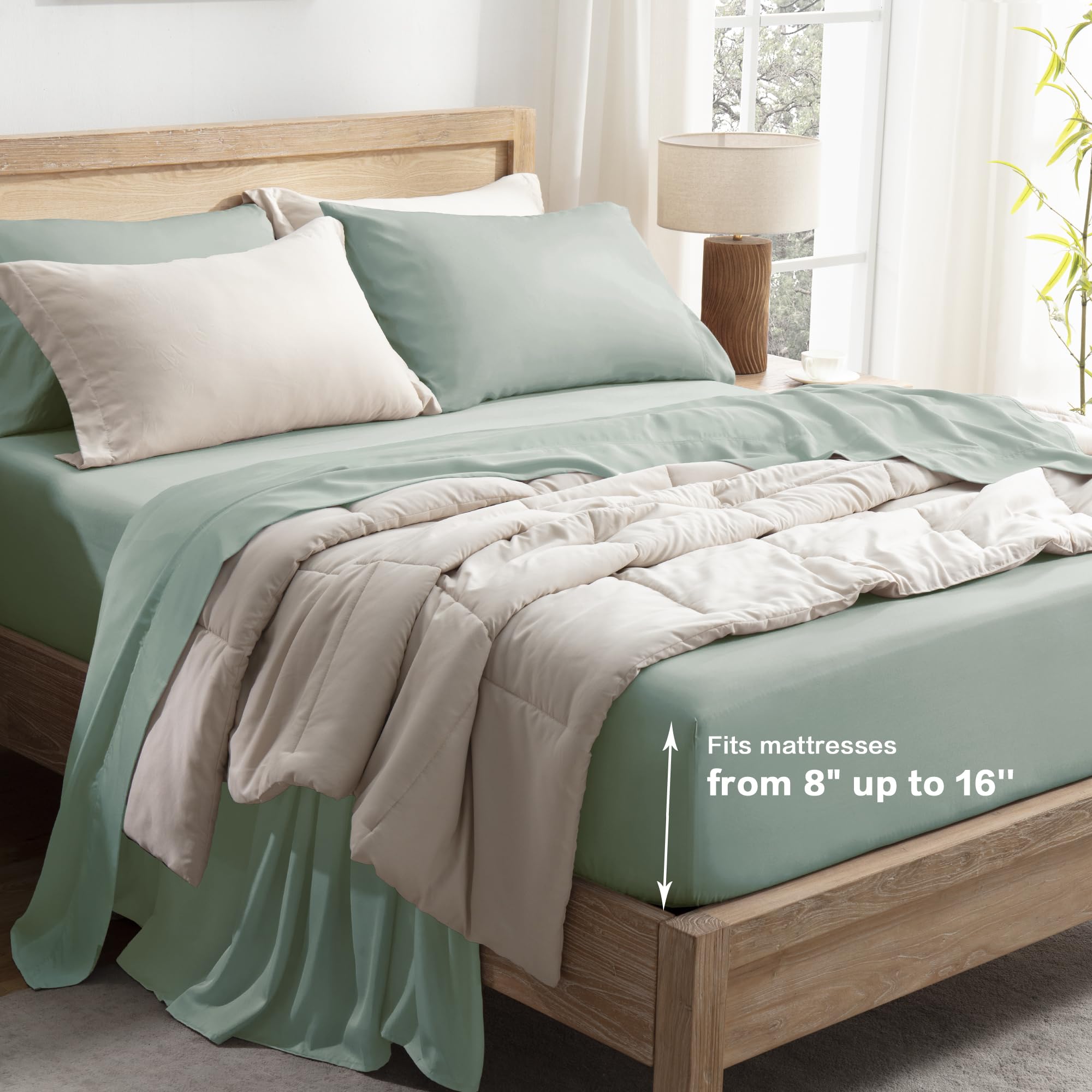 Andency Sage Green California King Sheet Sets, 100% Viscose Derived From Bamboo, Cooling Sheet Set, Deep Pocket Up To 16', Silky Soft Bed Sheets, Hotel Luxury Breathable Bedding Sheets & Pillowcases…