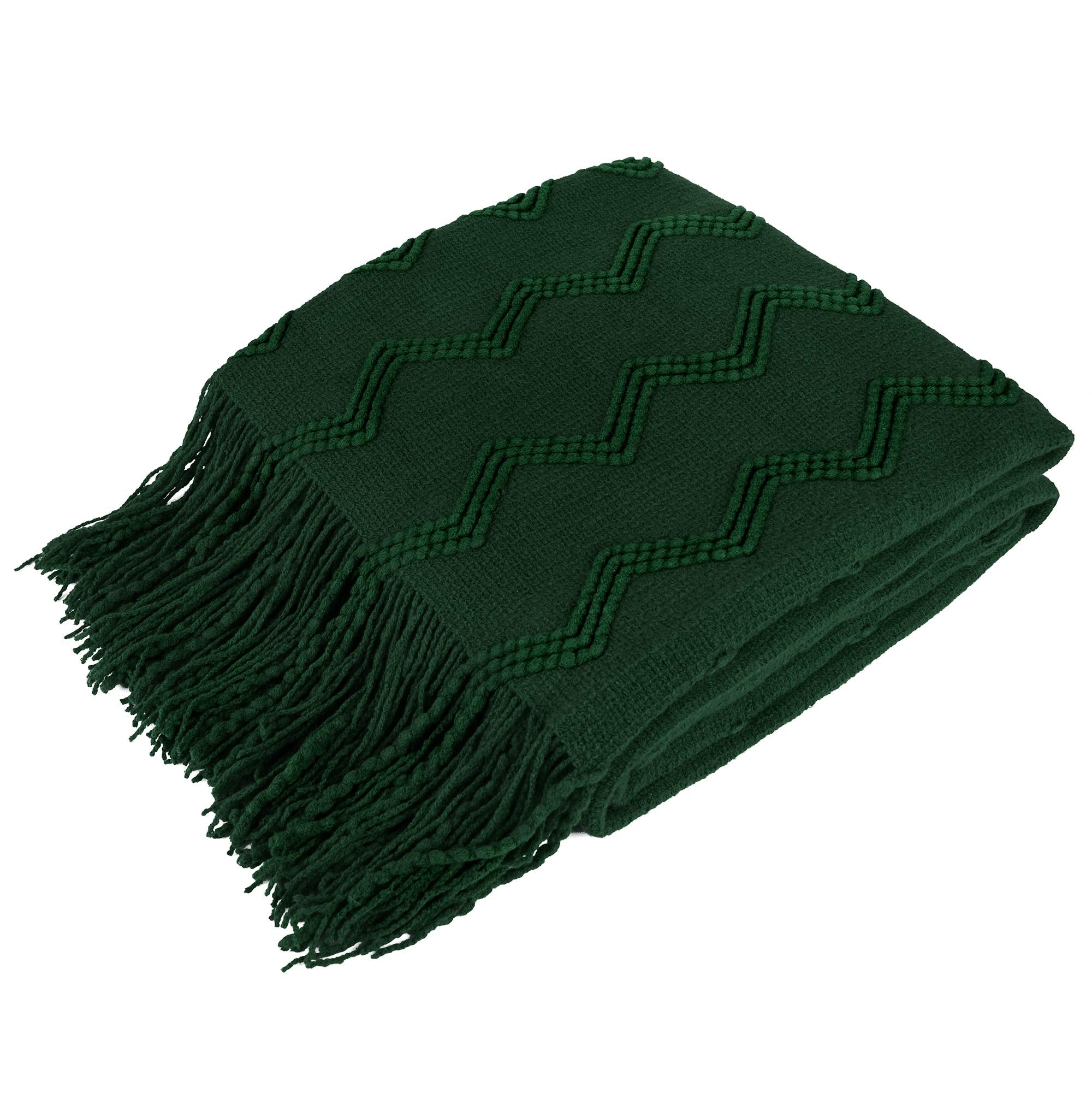 Pavilia Emerald Green Knit Throw Blanket For Couch, Soft Knitted Boho Farmhouse Home Decor Woven Throw, Cozy Decorative Afghan B