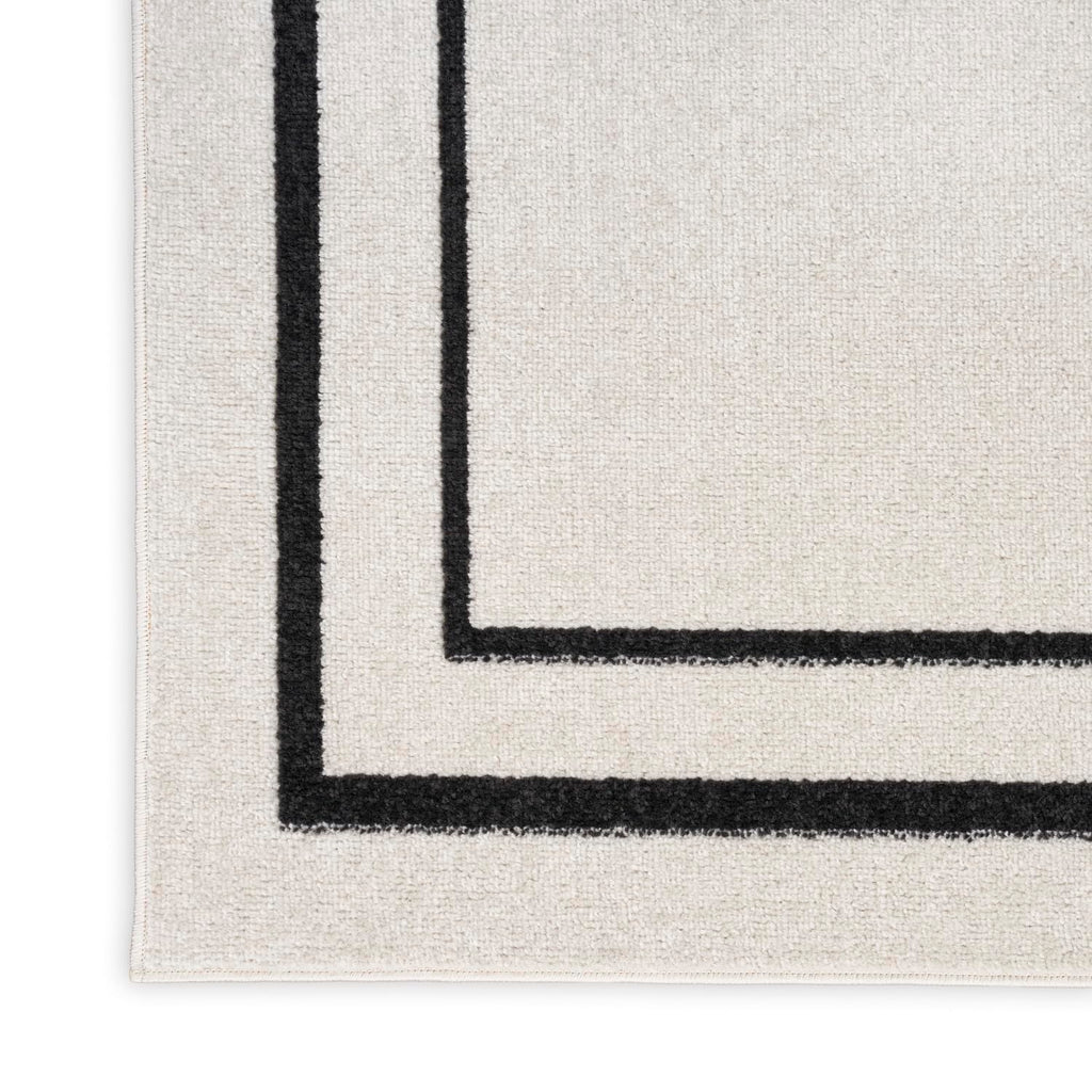Nourison Essentials Indoor/Outdoor Ivory/Black 2'2'' X 7'6 Area -Rug, Easy -Cleaning, Non Shedding, Bed Room, Living Room, Dinin