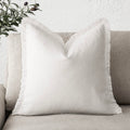 Foindtower Decorative Linen Fringe Throw Pillow Covers Cozy Boho Farmhouse Cushion Cover With Tassel Soft Accent Pillowcase For