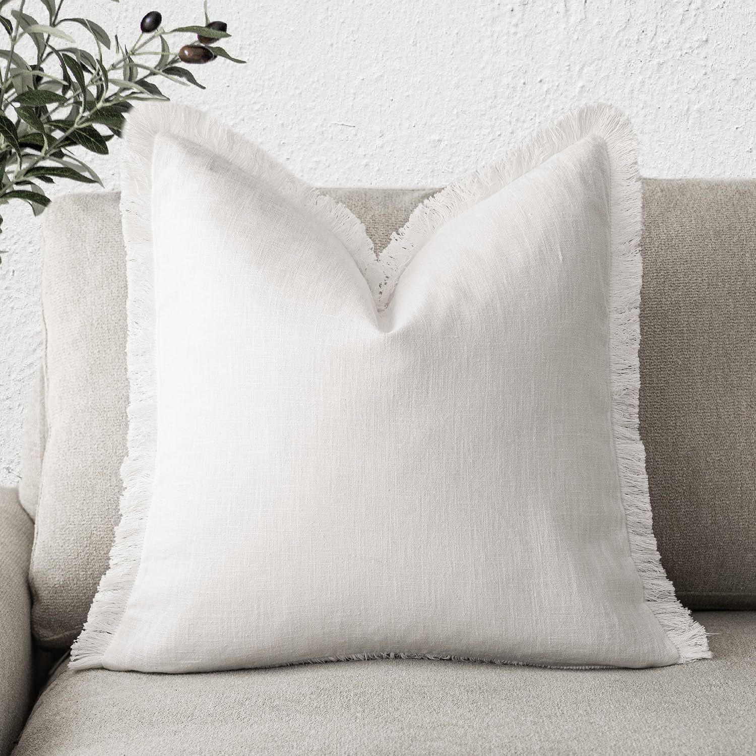 Foindtower Decorative Linen Fringe Throw Pillow Covers Cozy Boho Farmhouse Cushion Cover With Tassel Soft Accent Pillowcase For