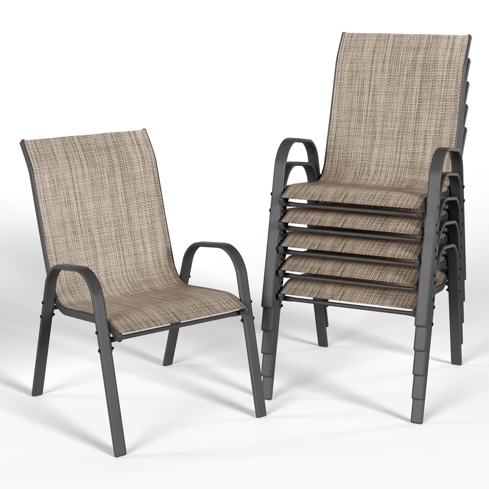 Vonzoy Patio Dining Chair Set Of 6, Outdoor Stackable Dining Chairs High Back For All Weather, Patio Furniture For Backyard, Por