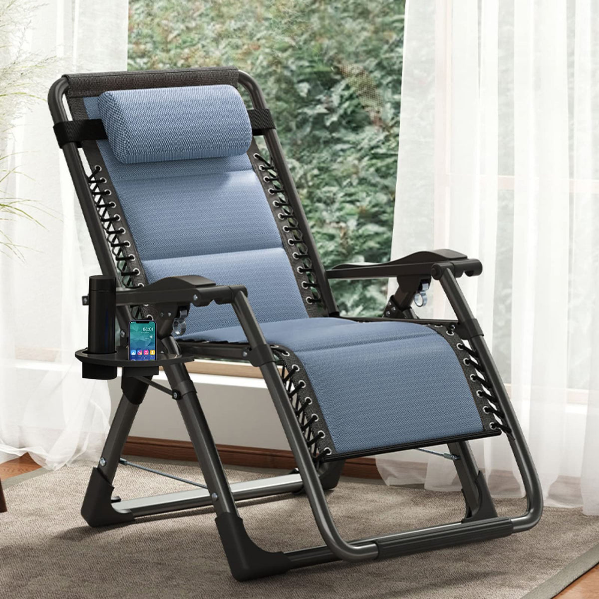 Docred Comfy Folding Recliner Chair For Bedroom, Living Room & Patio - Ice Touch Lounge Chair With Removable Tray For Indoor Out