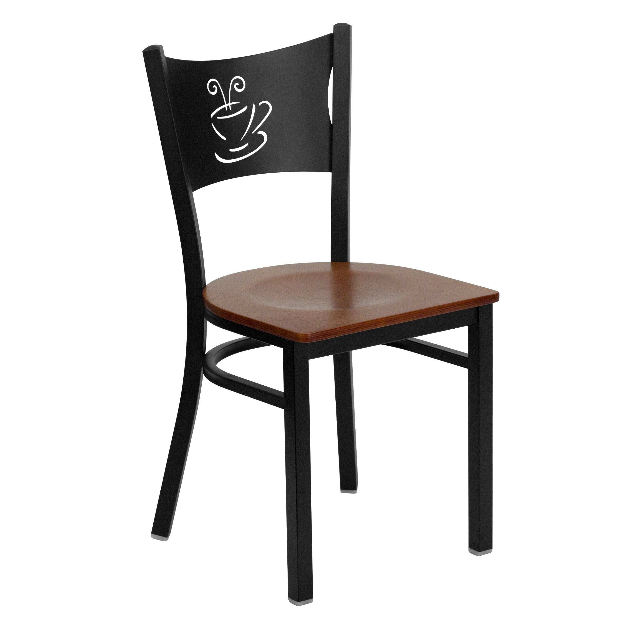 Flash Furniture Hercules Series Black Coffee Back Metal Restaurant Chair - Cherry Wood Seat