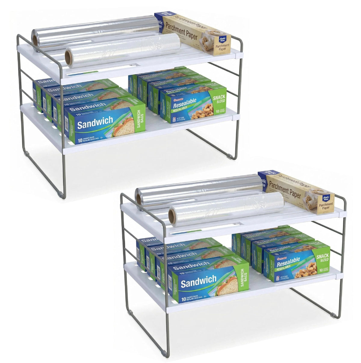 YAN & HIN 2 Pack Expandable Cabinet Organizer Shelf, 3Tier Kitchen Cabinet Organizer for Tupperware & Food Container Storage, A