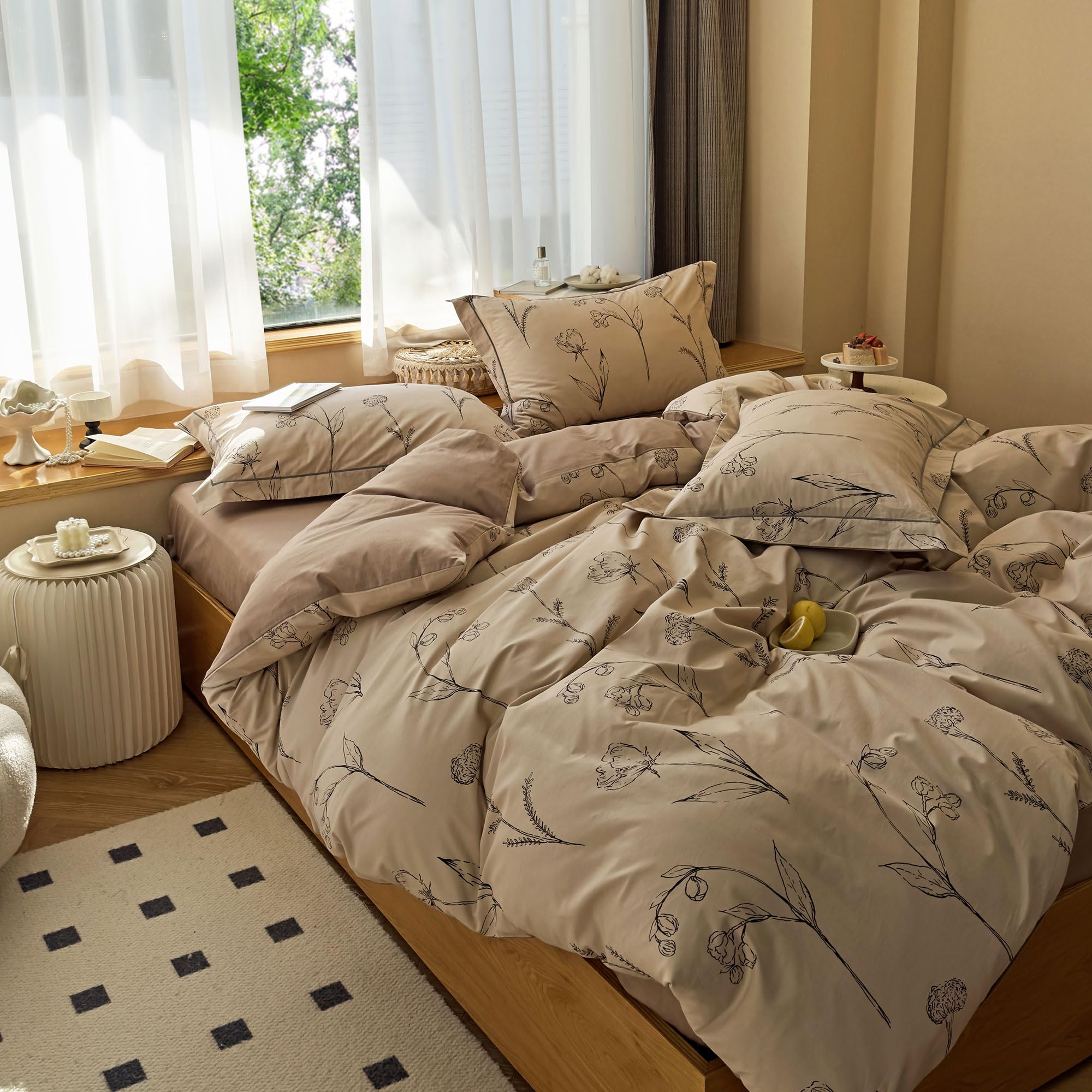 Aojim Pink Exquisite Duvet Cover Set With Floral Pattern For Kids Adults, Soft Pure Cotton Comforter Cover Set 3Pcs, 1 Ab Sided