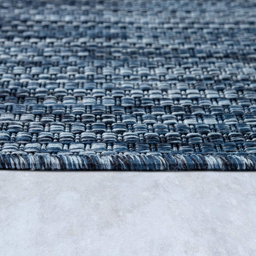 Solid Outdoor Rug For Patio Or Balcony Weatherproof In Mottled Blue, Size: 5'3' X 7'3'