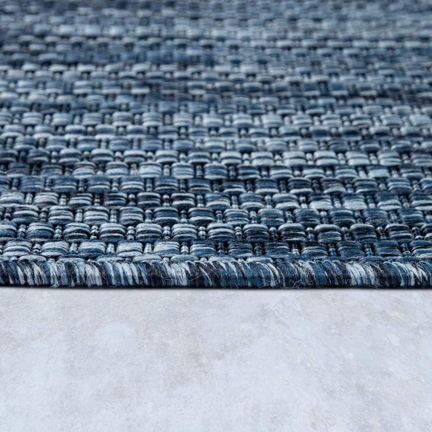 Solid Outdoor Rug For Patio Or Balcony Weatherproof In Mottled Blue, Size: 5'3' X 7'3'