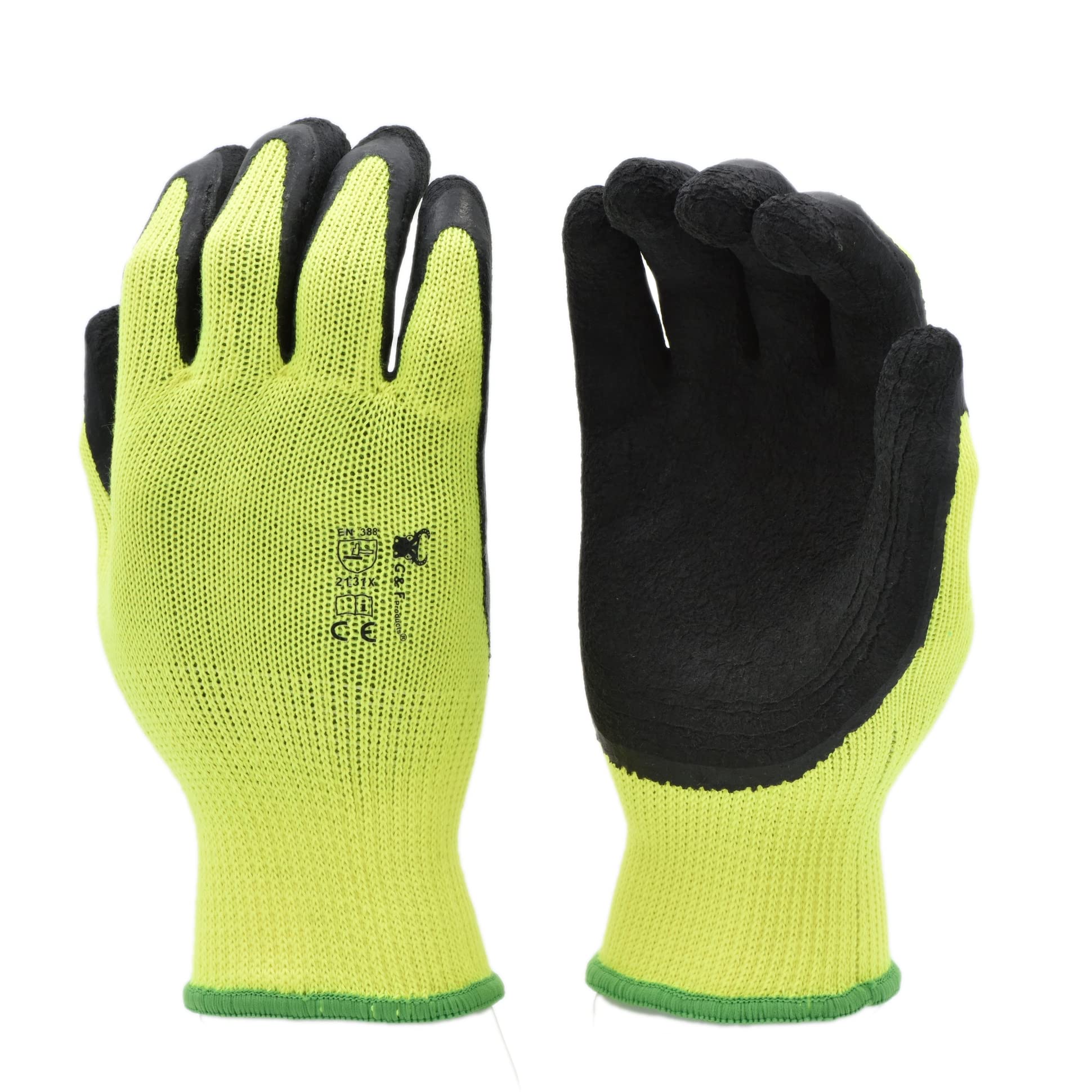 G & F 1516 12 Pairs Pack Premium High Visibility Low Emissions Green Work And Gardening Gloves For Men And Women.Microfoam Textu