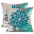 Dfxsz Dark Blue Green Outdoor Pillow Covers 16X16 Inch Set Of 2 Spring Teal Flower Pillow Case Outdoor Waterproof Decor For Pati