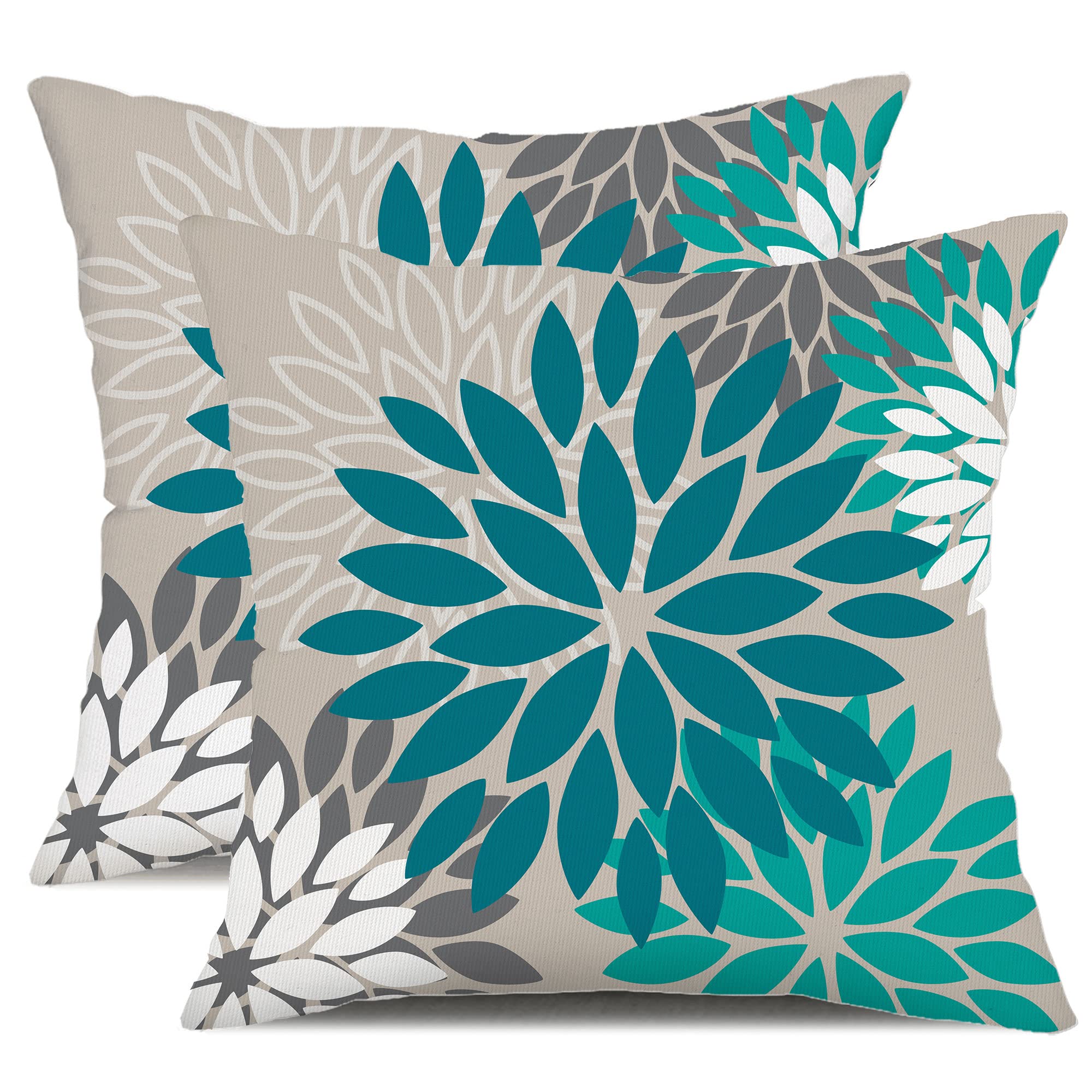 Dfxsz Dark Blue Green Outdoor Pillow Covers 16X16 Inch Set Of 2 Spring Teal Flower Pillow Case Outdoor Waterproof Decor For Pati