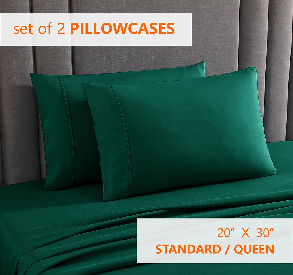 American Home Collection Pillow Case Set Of 2 Double Brushed Microfiber Soft & Easy Care Pillowcases (Forest Green, Standard/Que