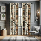 Ambesonne Bear Window Curtains Pack Of 2, Modern Scandi Arrow And Leafy Plaid Ornate With Cartoon Paws Earthy Tones, Lightweight