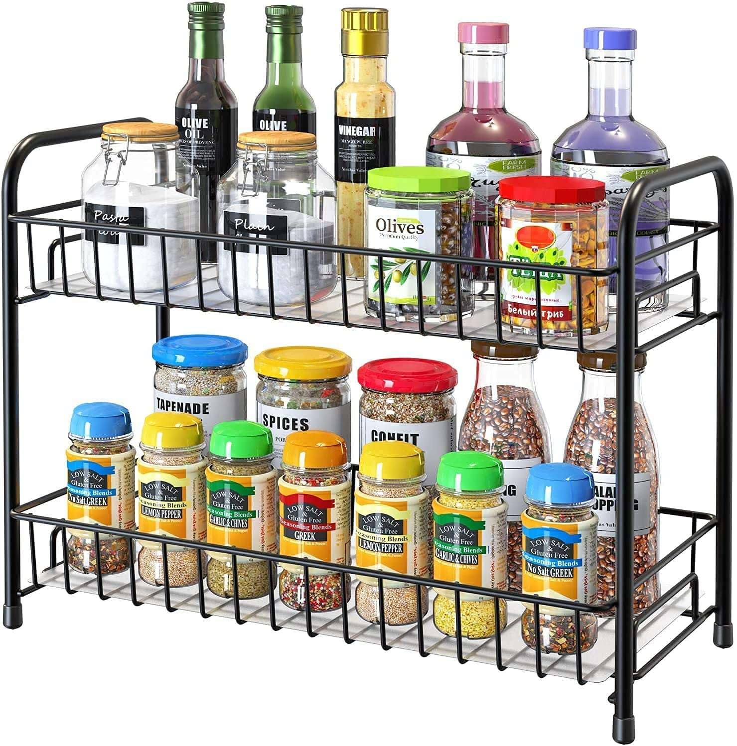 Veloix Black 2 Tier Kitchen Shelf Organizer | Metal Countertop Rack For Pantry, Bathroom & Vanity Table