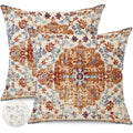 Gujiahone Outdoor Waterproof Pillow Covers 16X16 Inch Set Of 2 Bohemian Vintage Carpet Pattern Pillow Covers Brown Blue Ethnic D