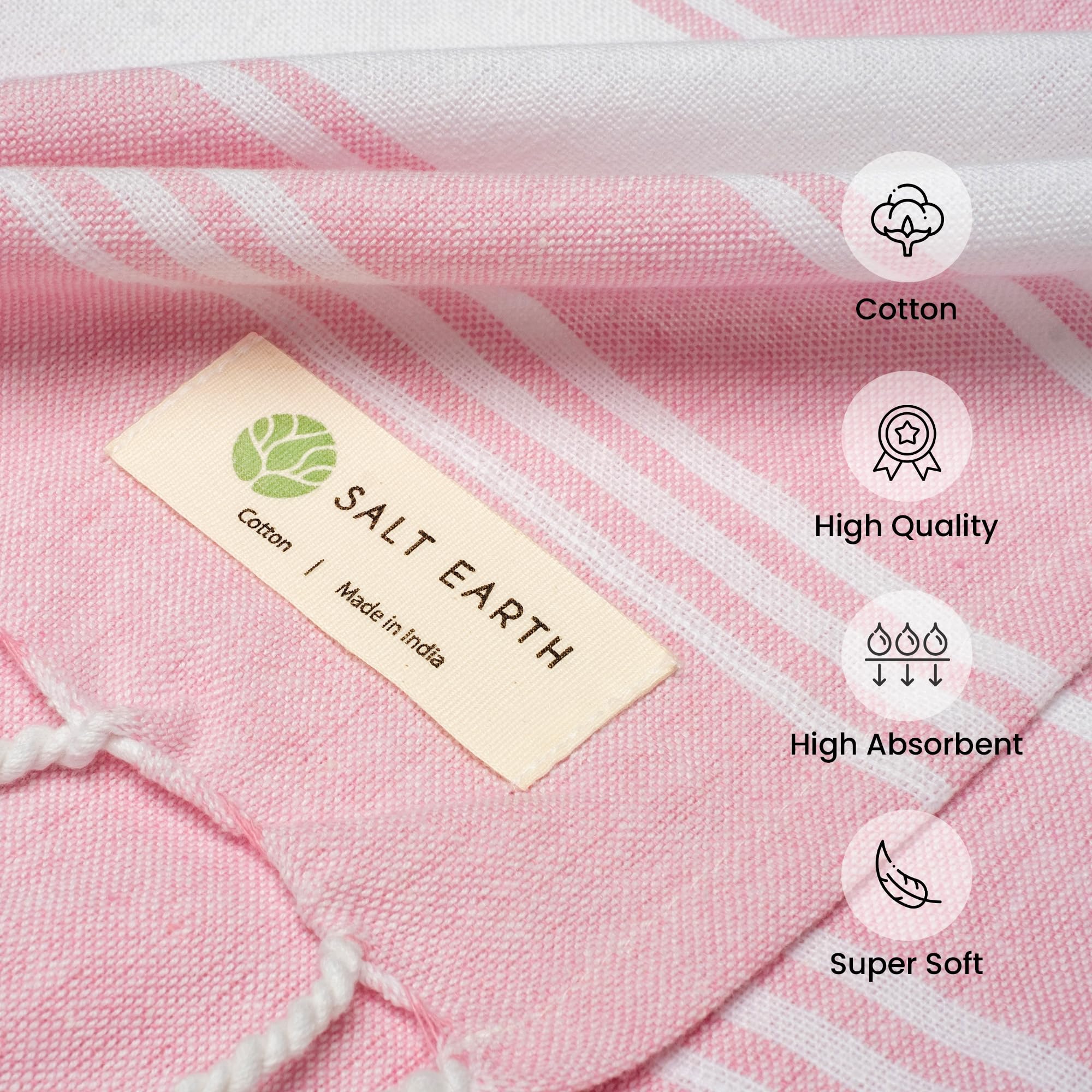 Salt Earth Cotton Turkish Beach Towel, Bath Towels Set Of 2 Large, Towels For Bathroom, Beach Essentials, Gym Towels, Quick Dry