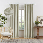DUALIFE 90 Inch Curtains for Living Room Natural Linen,Pinch Pleat/Back Tab Country Hooks Drapes for Sliding Patio Door Two Burg