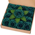 BLEUM CADE 16Pcs Artificial Flowers Fake Roses with Stems, Army Green Boxed Foam Roses for DIY Bouquets Centerpieces Wedding Par