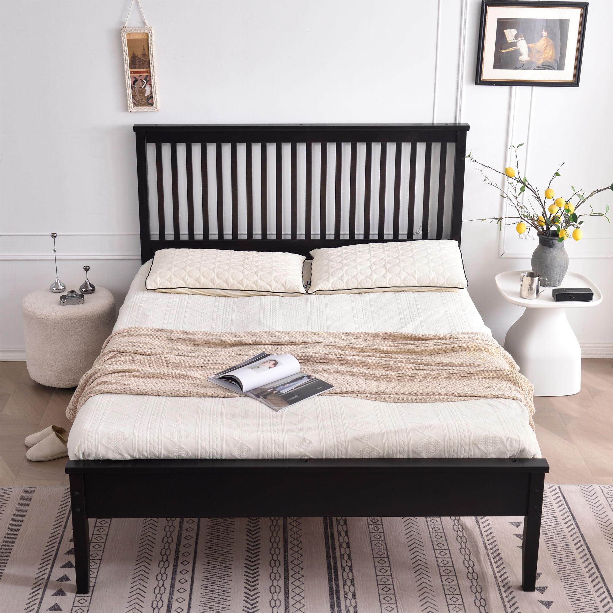 Woodpeckers Furniture And Mattress Solid Pine Wood Bed (Black, Queen)