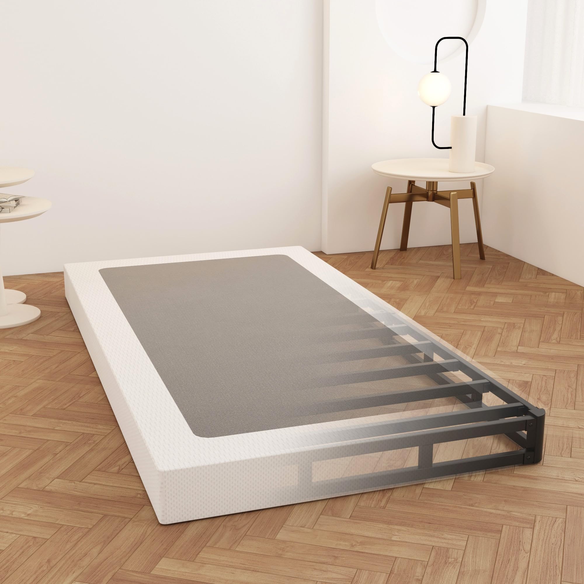 Maenizi Box Spring Twin 4 Inch Low Profile, Heavy Duty Metal Box Spring Bed Base With Fabric Cover, Mattress Foundation, Easy Assembly, Noise Free, Black