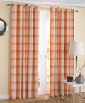 AIRWILL Cotton Checkered Grommet Door Semi Sheer Curtain (Orange, 4 X 7 Ft)  Pack of 2
